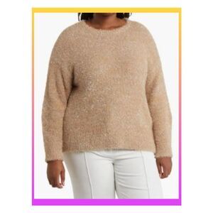 NWT T Tahari 1X Shimmer Metallic Eyelash Knit Dolman Sleeve Pullover Sweater